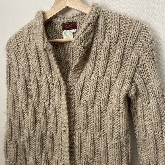 Robinson’s Pacesetter Sweater Womens Size Small 100% Wool Cardigan Hand Made Tan - Picture 2 of 9